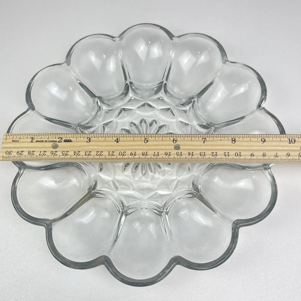 Vintage Anchor Hocking Fairfield Clear Deviled Egg Serving Dish Plate Platter
